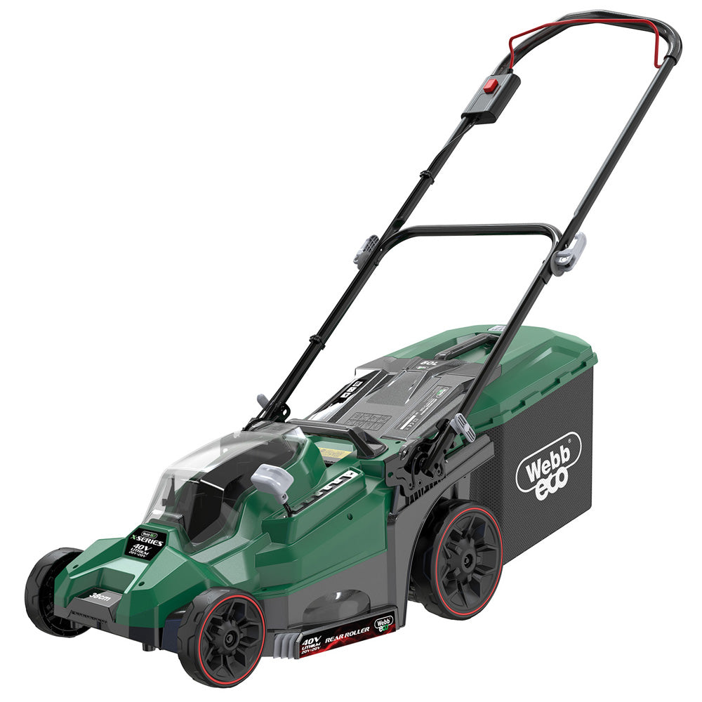 Webb Eco WEV20X2LM38RRB4 X-Series 40V (20V+20V) Push Rear Roller Cordless Lawn Mower (with 2 x 4Ah Batteries & Twin Charger)