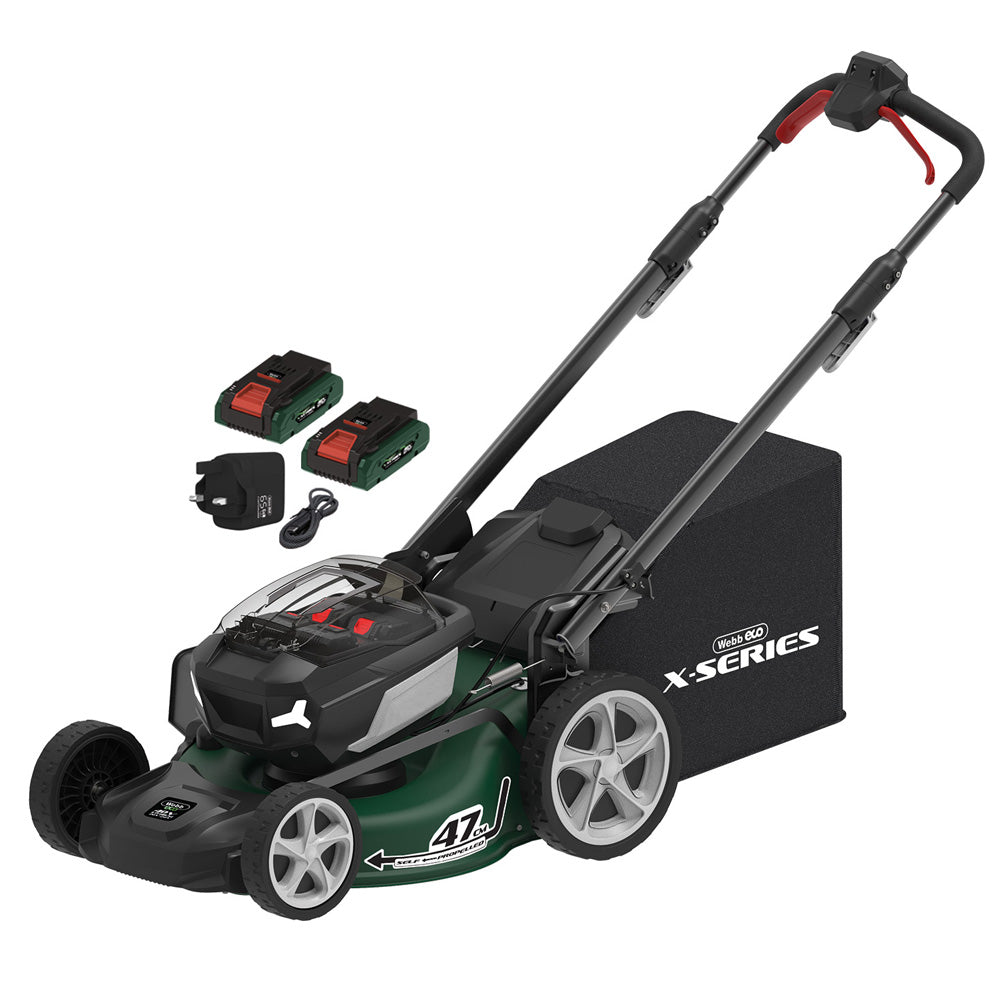 Webb Eco WEV20X2LM47SPB4X X-Series 40V (20V+20V) 4-in-1 Self-Propelled Cordless Lawn Mower (with 2 x 4Ah Batteries & USB Charger)