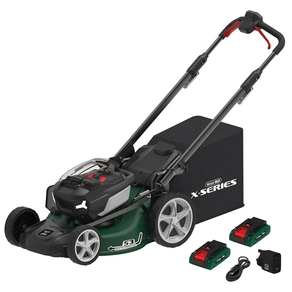 Webb Eco WEV20X2LM53SPB4X X-Series 40V (20V+20V) 4-in-1 Self-Propelled Cordless Lawn Mower (with 2 x 4Ah Batteries & USB Charger)