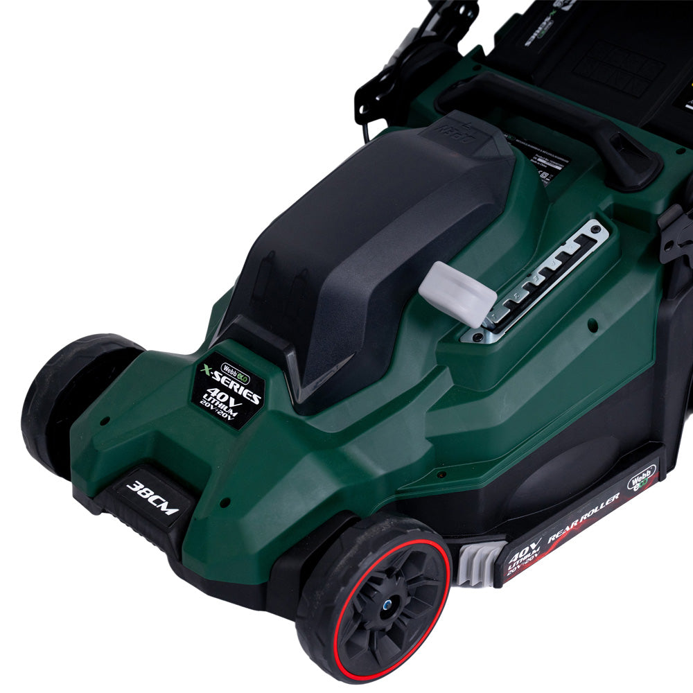 Webb Eco WEV20X2LM38RRB4 X-Series 40V (20V+20V) Push Rear Roller Cordless Lawn Mower (with 2 x 4Ah Batteries & Twin Charger)