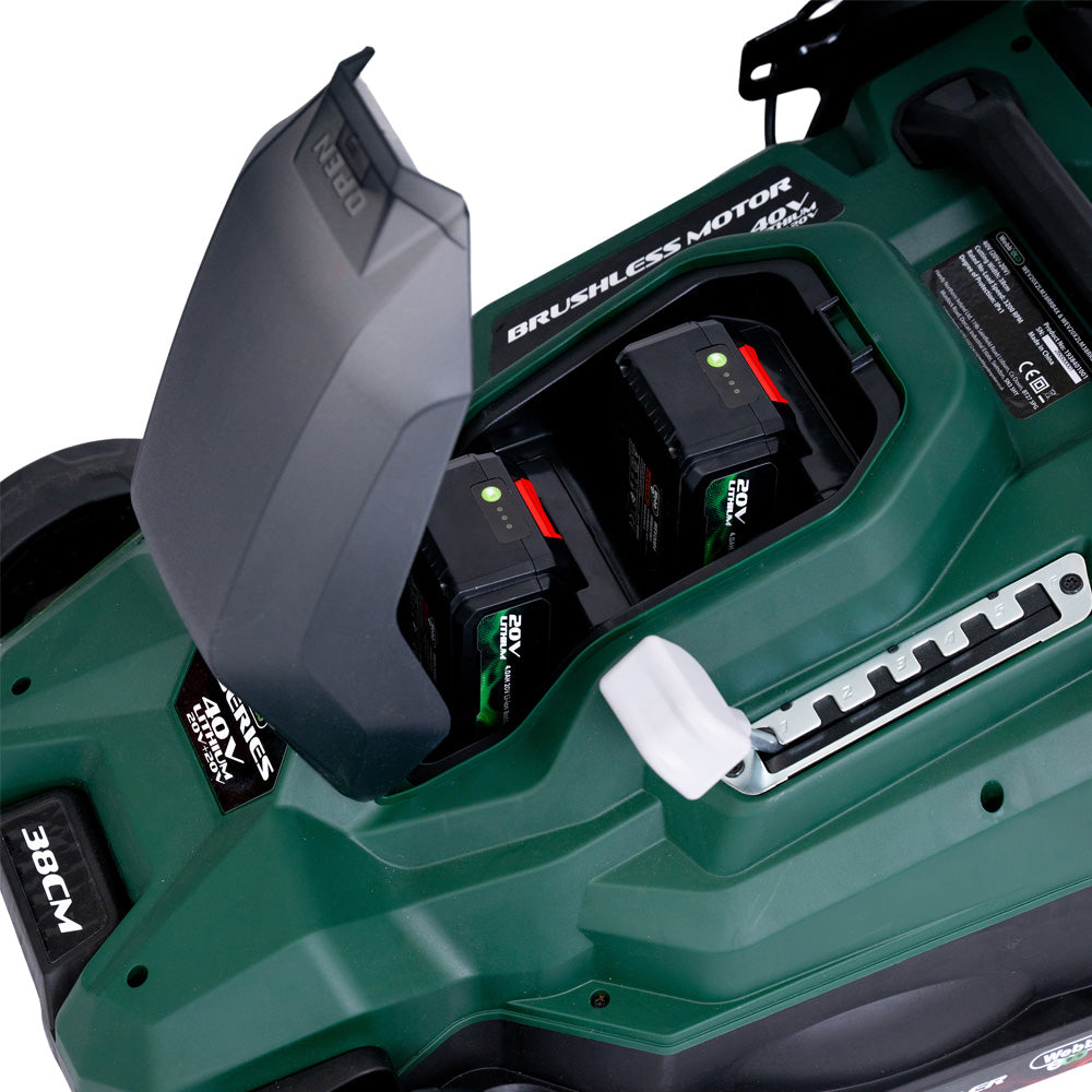 Webb Eco WEV20X2LM38RRB4 X-Series 40V (20V+20V) Push Rear Roller Cordless Lawn Mower (with 2 x 4Ah Batteries & Twin Charger)