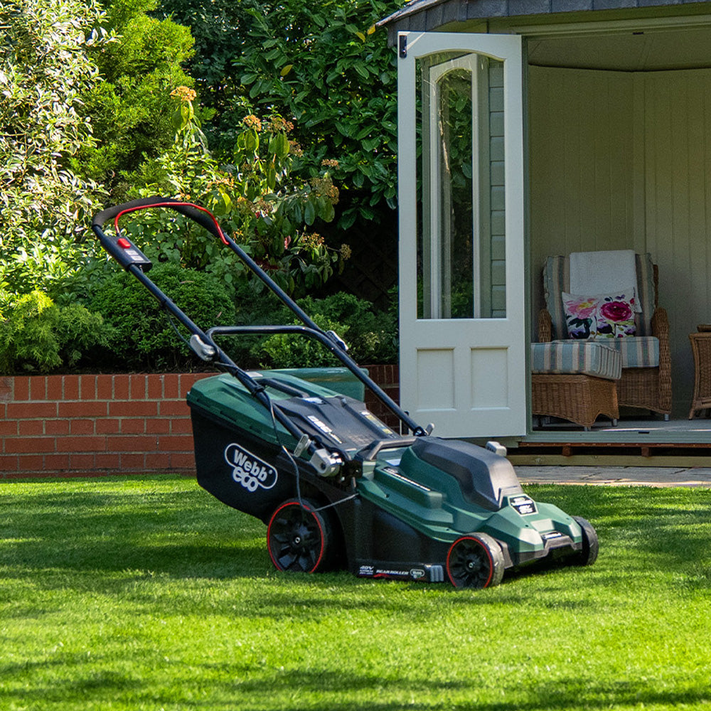 Webb Eco WEV20X2LM38RRB4 X-Series 40V (20V+20V) Push Rear Roller Cordless Lawn Mower (with 2 x 4Ah Batteries & Twin Charger)