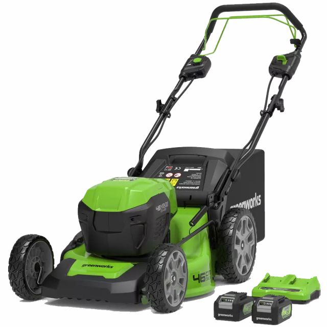 GreenWorks GD24X2LM46SPK4X 4-in-1 46cm 48V Self-Propelled Cordless Lawn Mower (with 2 x 4Ah Batteries & Twin 2A Charger) 