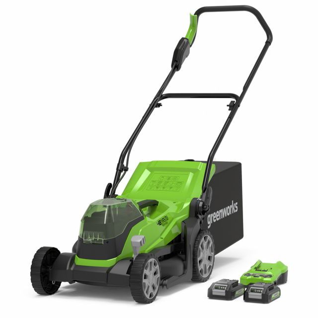 GreenWorks G24X2LM36K2X 3-in-1 36cm 48V Push Cordless Lawn Mower (with 2 x 2Ah 24V Batteries & Twin Charger)