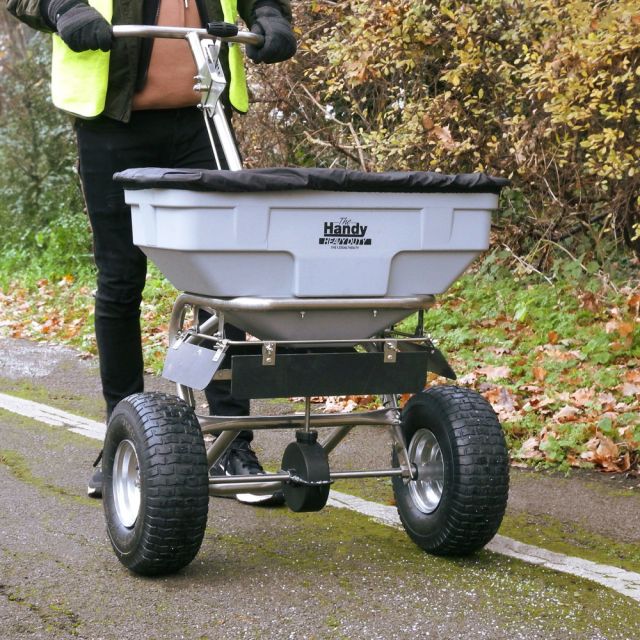 The Handy THS125SALTHDUTY 57kg Stainless Steel Heavy-Duty Push Broadcast Spreader