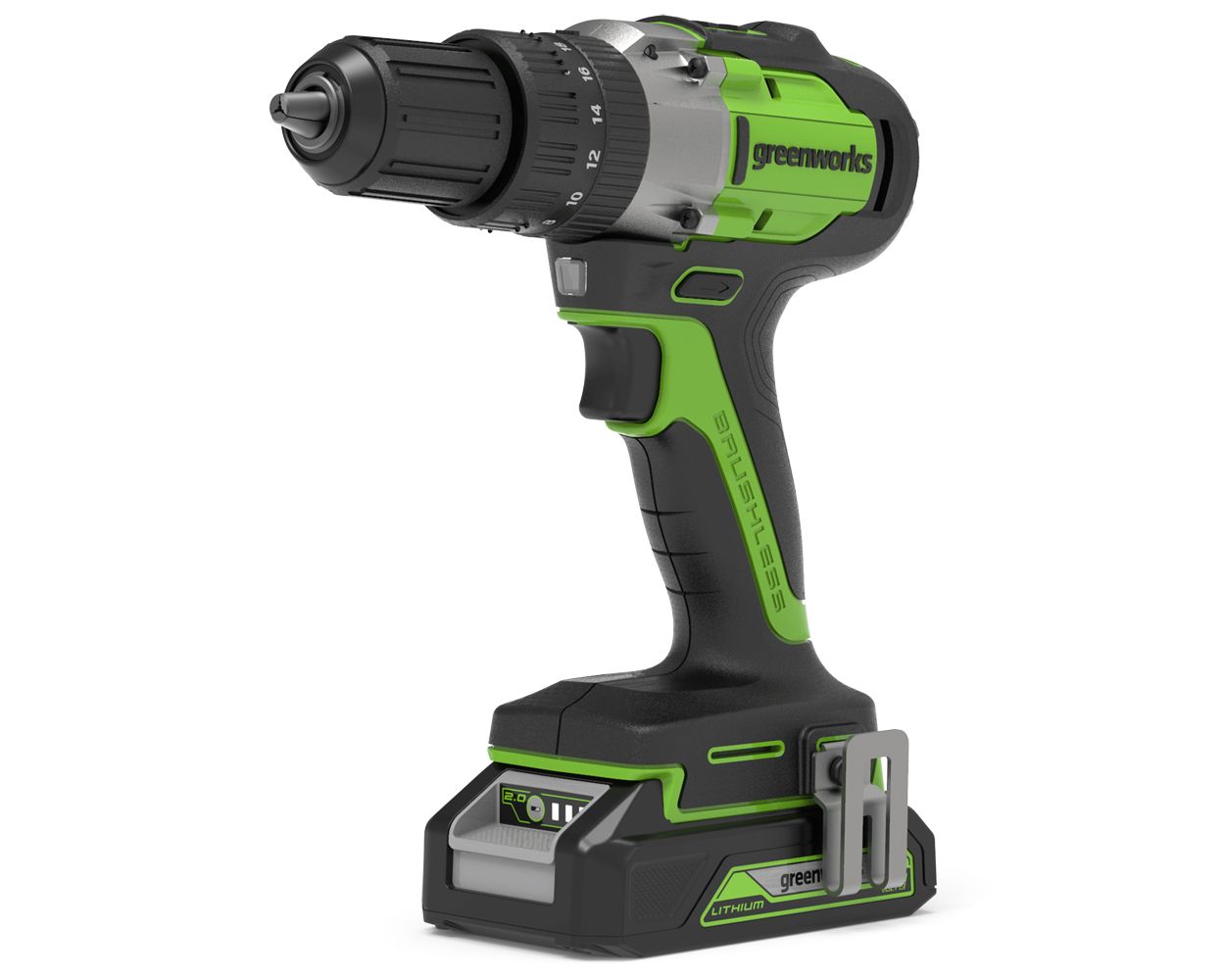 Greenworks GD24DD60K2 Trapano Avvitatore Brushless 24V - 60Nm Di Coppia, 2 Marce, Batteria E Caricabatterie Inclusi, Con Custodia E Garanzia 3 Anni - Foto 3