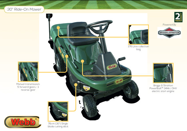 Webb WE12530 ride on mower features